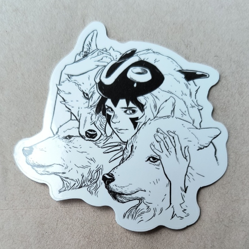 Black & White Wolf Trio Sticker -Princess Mononoke Studio Ghibli Black And White